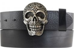 Gürtel aus Vollrindleder mit Plain Skull-Schließe 4,0 cm Schwarz