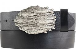 Gürtel aus Vollrindleder mit Fische-Schließe 4,0 cm Schwarz