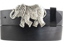 Gürtel aus Vollrindleder mit Asiatischer Elefant-Schließe 4,0 cm Schwarz