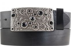 Gürtel aus Vollrindleder mit Black Flowers-Schließe 4,0 cm Schwarz