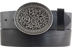 Gürtel aus Vollrindleder mit Flower Bling-Schließe 4,0 cm Schwarz