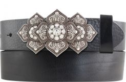 Gürtel aus Vollrindleder mit Flowered Bling-Schließe 4,0 cm Schwarz