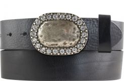 G�rtel aus Vollrindleder mit Rounded Bling-Schlie�e 4,0 cm Schwarz