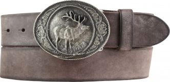 Jagd-Gürtel aus weichem Vollrindleder mit Hirsch-Buckle 4,0 cm Braun