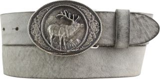 Jagd-Gürtel aus weichem Vollrindleder mit Hirsch-Buckle 4,0 cm Dunkelgrau