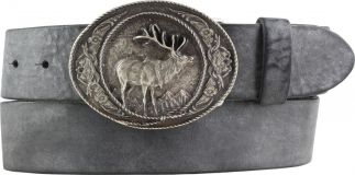 Jagd-Gürtel aus weichem Vollrindleder mit Hirsch-Buckle 4,0 cm Schwarz