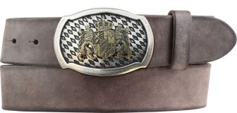Trachten-G�rtel aus weichem Vollrindleder mit Wappen-Buckle 4,0 cm Braun