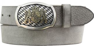 Trachten-G�rtel aus weichem Vollrindleder mit Wappen-Buckle 4,0 cm Dunkelgrau