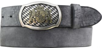 Trachten-G�rtel aus weichem Vollrindleder mit Wappen-Buckle 4,0 cm Schwarz
