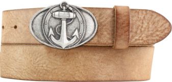 Gürtel aus weichem Vollrindleder mit Anker-Buckle 4,0 cm Tabac