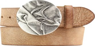 Gürtel aus weichem Vollrindleder mit Wellen-Buckle 4,0 cm Tabac