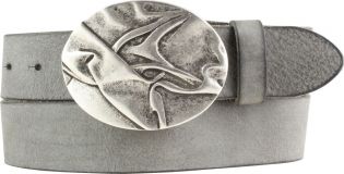 Gürtel aus weichem Vollrindleder mit Wellen-Buckle 4,0 cm Dunkelgrau