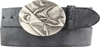 Gürtel aus weichem Vollrindleder mit Wellen-Buckle 4,0 cm Schwarz