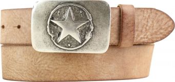 Gürtel aus weichem Vollrindleder mit Stern-Buckle 4,0 cm Tabac