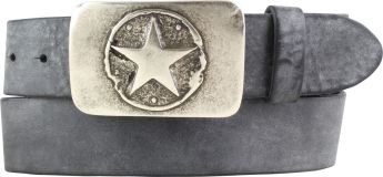 Gürtel aus weichem Vollrindleder mit Stern-Buckle 4,0 cm Schwarz