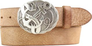 Gürtel aus weichem Vollrindleder mit Anker-Buckle 4,0 cm Tabac