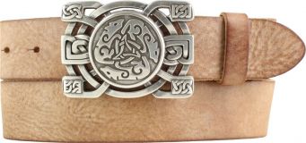 Gürtel aus weichem Vollrindleder mit Keltischer Buckle 4,0 cm Tabac