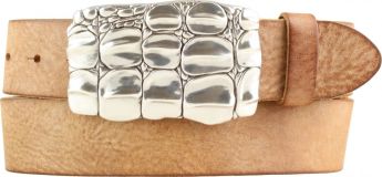 Gürtel aus weichem Vollrindleder mit Kroko-Buckle 4,0 cm Tabac