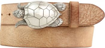Gürtel aus weichem Vollrindleder mit Schildkröte-Buckle 4,0 cm Tabac