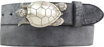 Gürtel aus weichem Vollrindleder mit Schildkröte-Buckle 4,0 cm Schwarz