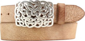 Herren-Gürtel aus weichem Vollrindleder mit Knoten-Buckle 4,0 cm Tabac