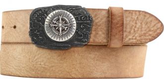 Gürtel aus weichem Vollrindleder mit Kompass-Buckle 4,0 cm Tabac