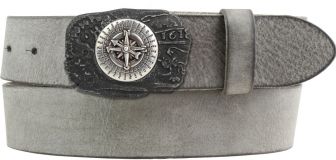 Gürtel aus weichem Vollrindleder mit Kompass-Buckle 4,0 cm Dunkelgrau