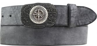 Gürtel aus weichem Vollrindleder mit Kompass-Buckle 4,0 cm Schwarz