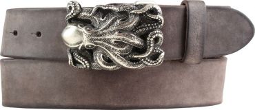 Gürtel aus weichem Vollrindleder mit Tintenfisch-Buckle 4,0 cm Braun