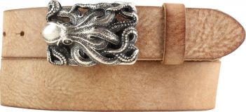 Gürtel aus weichem Vollrindleder mit Tintenfisch-Buckle 4,0 cm Tabac