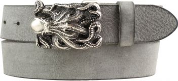 Gürtel aus weichem Vollrindleder mit Tintenfisch-Buckle 4,0 cm Dunkelgrau