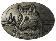 Gürtelschnalle Wolf 4,0 cm Altsilber
