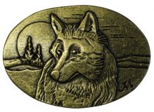 Gürtelschnalle Wolf 4,0 cm Altmessing