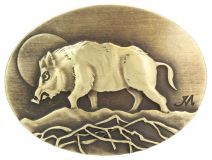 Gürtelschnalle Wildschwein 4,0 cm Altmessing