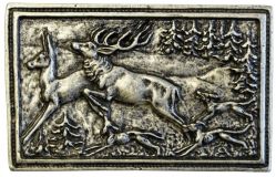Gürtelschnalle Rennende Hirsche 4,0 cm Altsilber