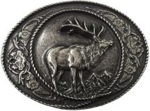 Gürtelschnalle Hirsch mit Rahmen 4,0 cm Altsilber