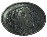 Gürtelschnalle Kleiner Münsterländer 4,0 cm Altsilber