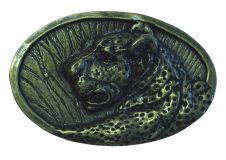 Gürtelschnalle Jaguarkopf 4,0 cm Altmessing