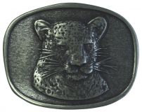 Gürtelschnalle Jaguarkopf 4,0 cm Altsilber