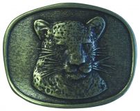 Gürtelschnalle Jaguarkopf 4,0 cm Altmessing
