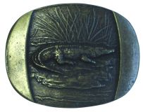 Gürtelschnalle Krokodil 4,0 cm Altmessing