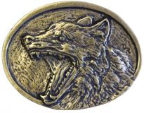 Gürtelschnalle Wolf 4,0 cm Altmessing
