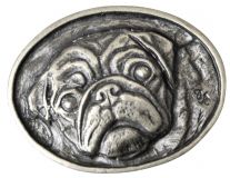 Gürtelschnalle Mops 4,0 cm Altsilber