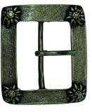 Gürtelschnalle Edelweiß 4,0 cm Altmessing