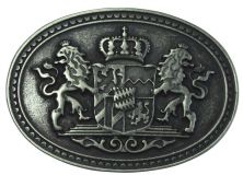 Gürtelschnalle Doppellöwe und Wappen 4,0 cm Altsilber