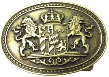 Gürtelschnalle Doppellöwe und Wappen 4,0 cm Altmessing