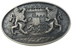 Gürtelschnalle Doppellöwe mit Wappen 4,0 cm Altsilber