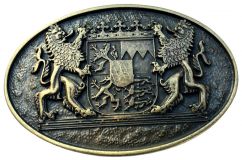 Gürtelschnalle Doppellöwe mit Wappen 4,0 cm Altmessing