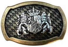 Gürtelschnalle Löwen mit Wappen bicolor g/s