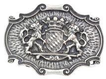 Gürtelschnalle Löwen mit Krone 4,0 cm Altsilber